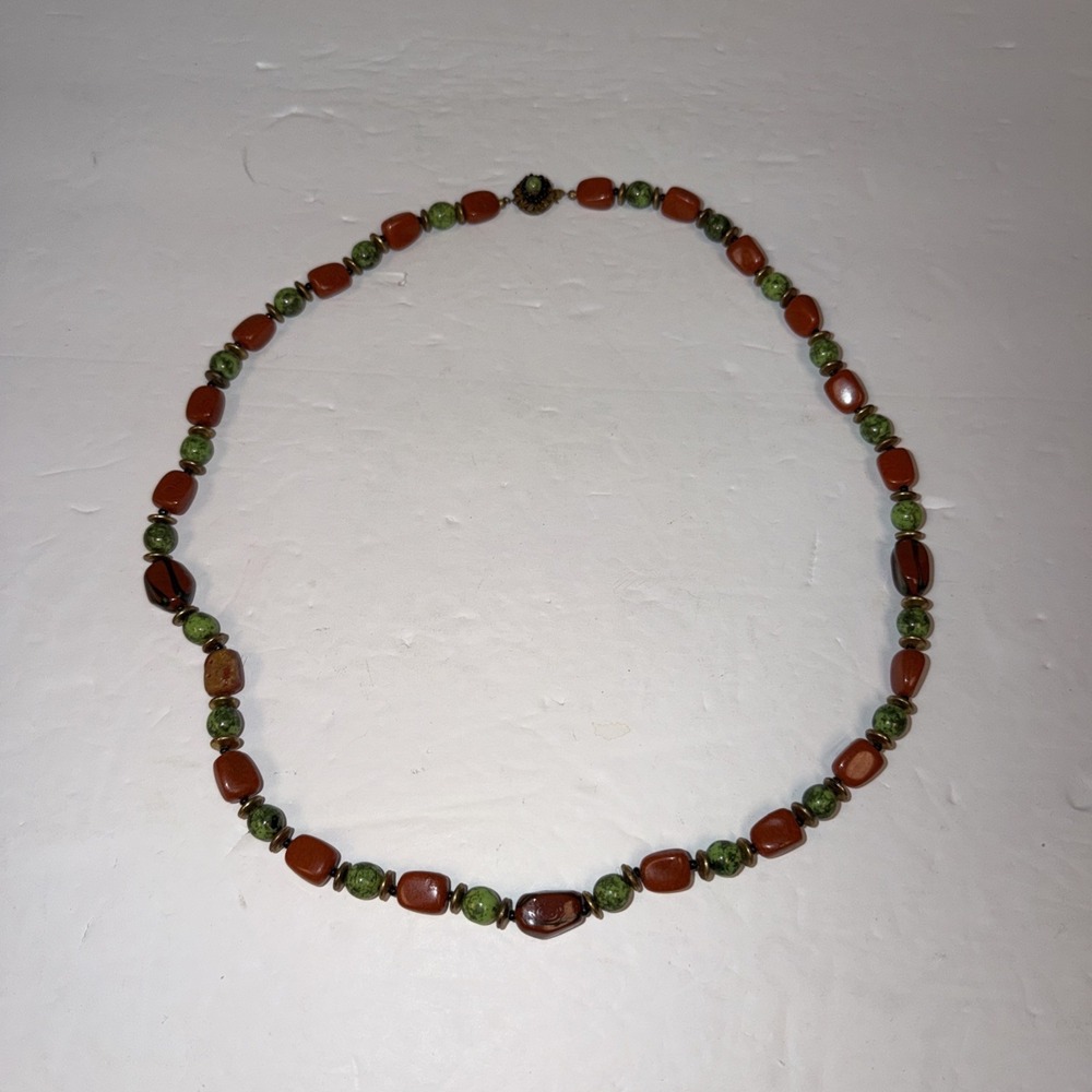Miriam Haskell Vintage Hallmarked Green Gemstone 28 in. Necklace Damaged Bead